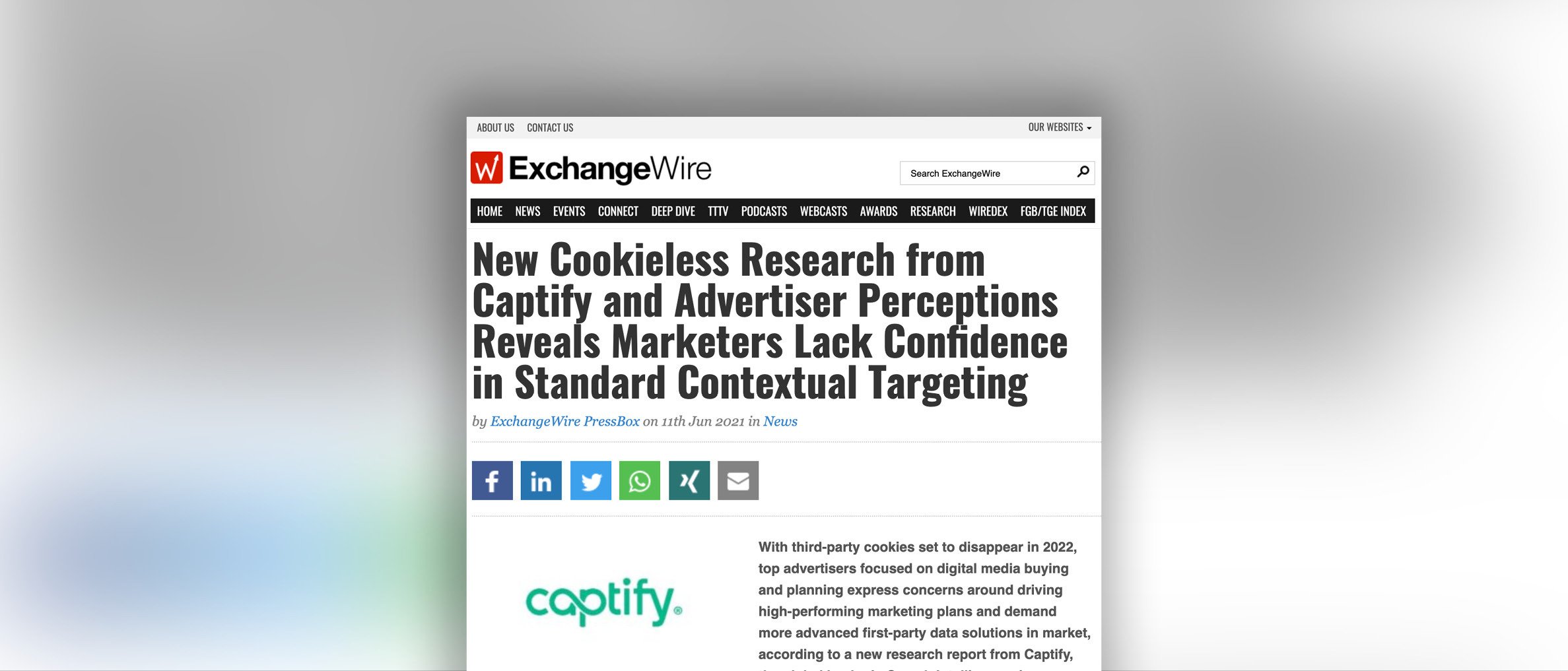 ExchangeWire: New Cookieless Research from Captify and Advertiser Perceptions Reveals Marketers Lack Confidence in Standard Contextual Targeting