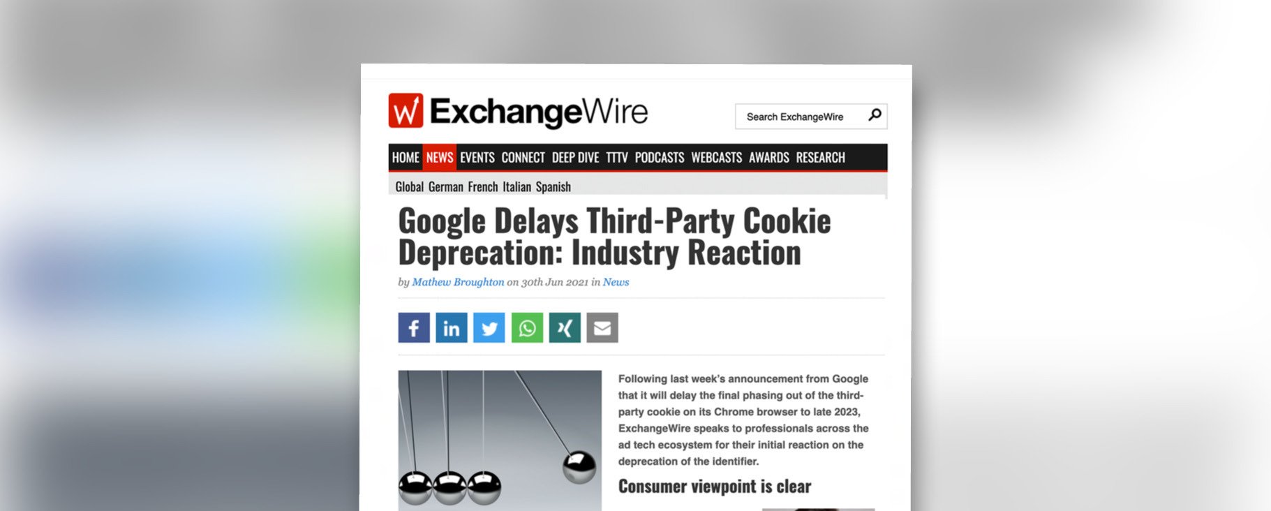 ExchangeWire: Google Delays Third-Party Cookie Deprecation—Industry Reaction