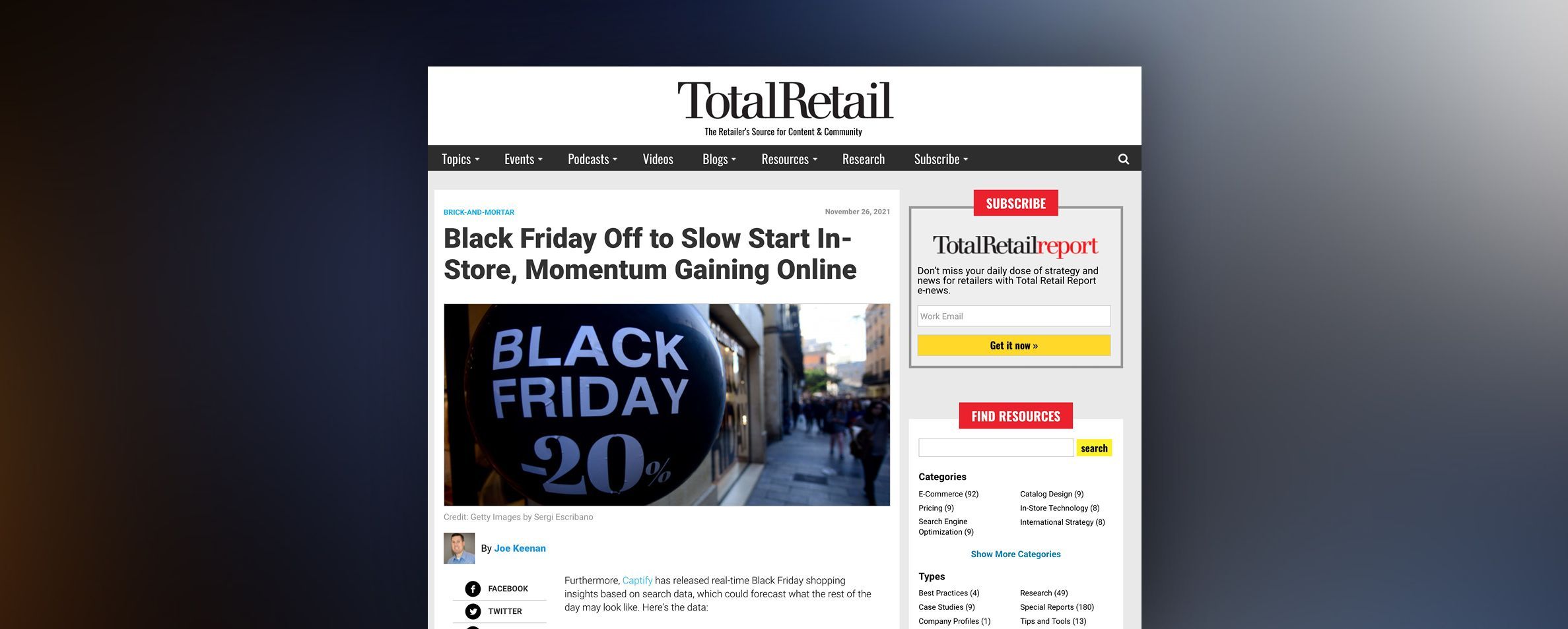 Total Retail: Black Friday Off to Slow Start In-Store, Momentum Gaining Online