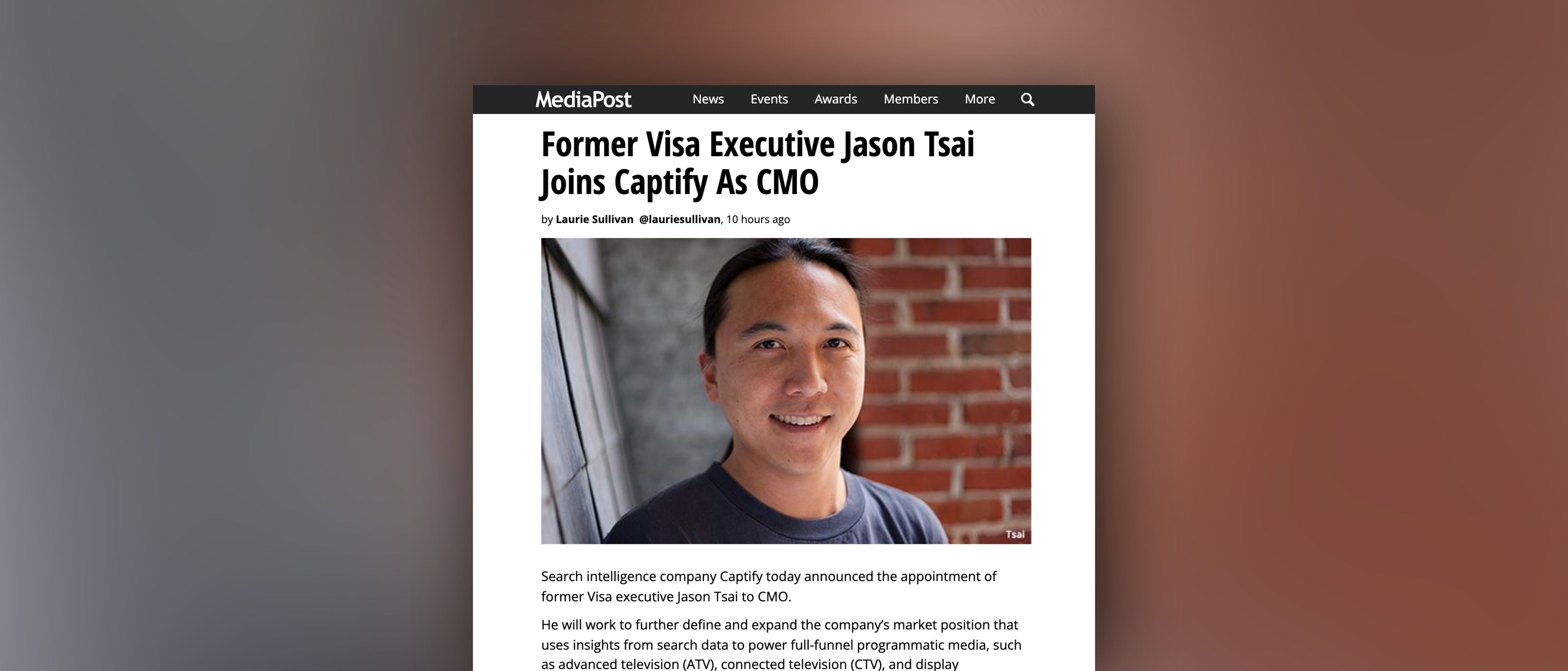MediaPost: Former Visa Executive Jason Tsai Joins Captify As CMO