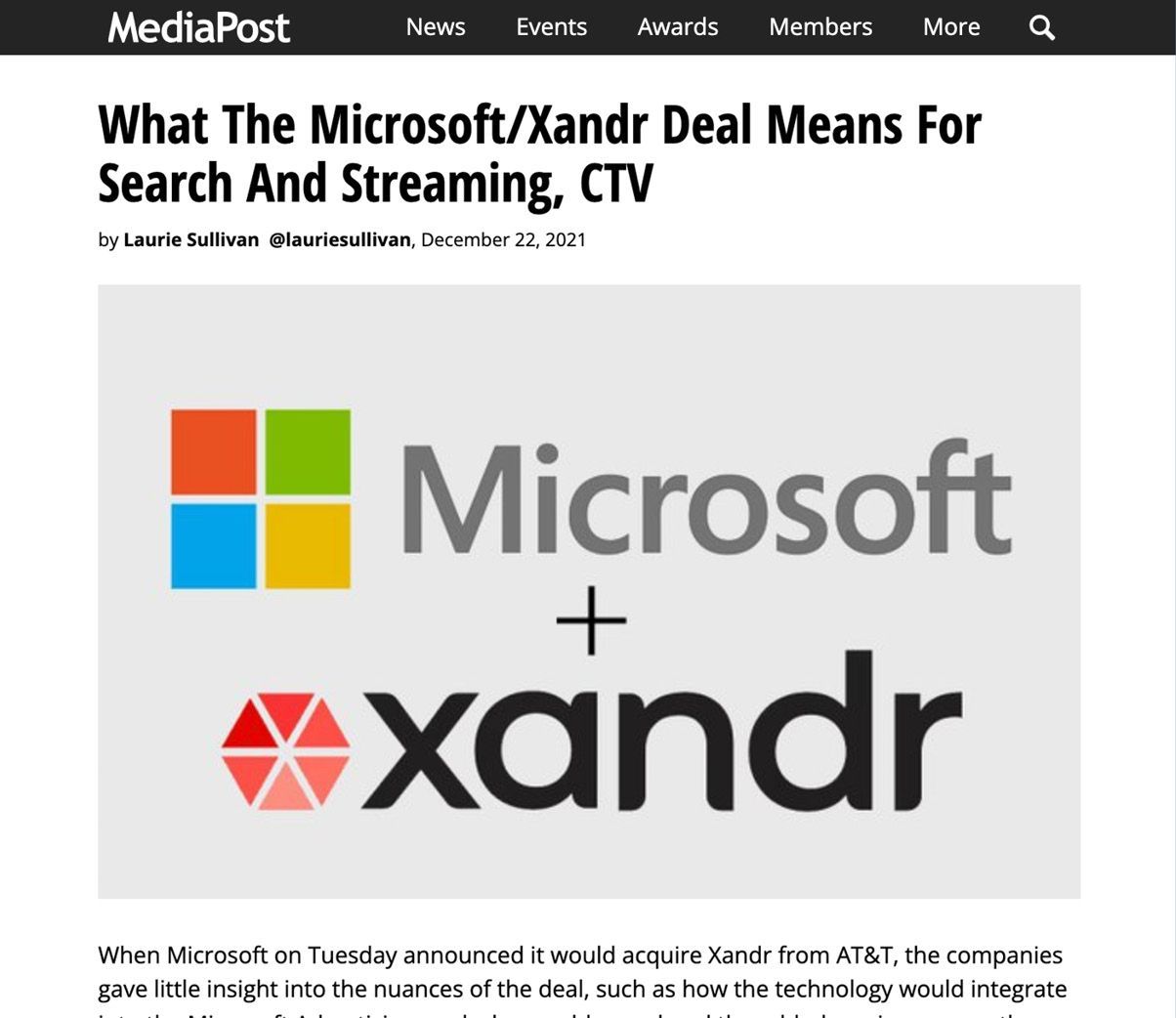 MediaPost: Search & Performance Marketing Daily—What The Microsoft/Xandr Deal Means For Search And Streaming, CTV