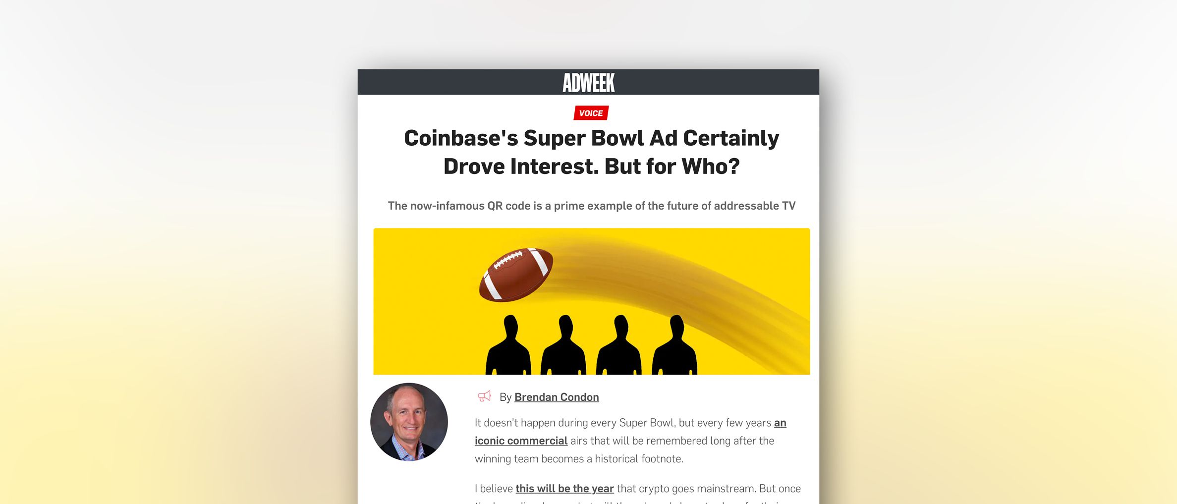 Adweek: Captify’s Global CRO, Brendan Condon—Coinbase’s Super Bowl Ad Certainly Drove Interest. But for Who?