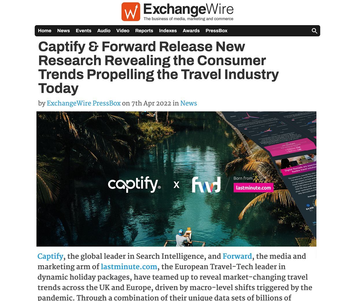 ExchangeWire: Captify & Forward Release New Research Revealing the Consumer Trends Propelling the Travel Industry Today