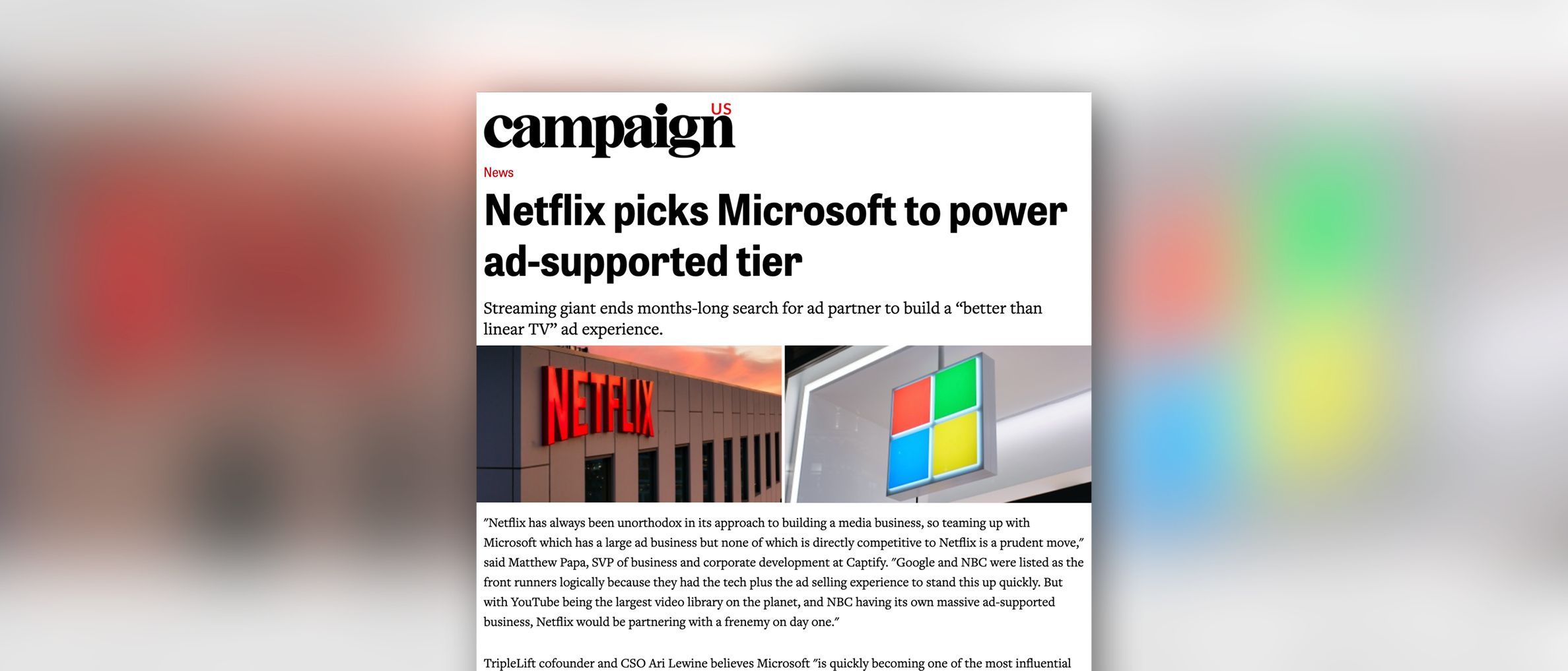 Campaign US: Captify’s Matthew Papa On The News That Netflix Has Chosen Microsoft To Power Its Ad-Supported Tier