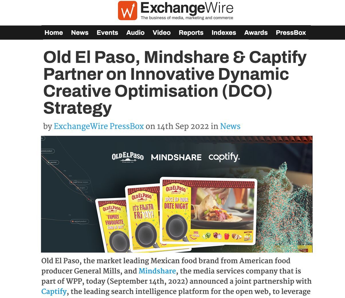 ExchangeWire: Old El Paso, Mindshare and Captify Partner On Innovative Dynamic Creative Optimisation (DCO) Strategy Powered By Search Intelligence