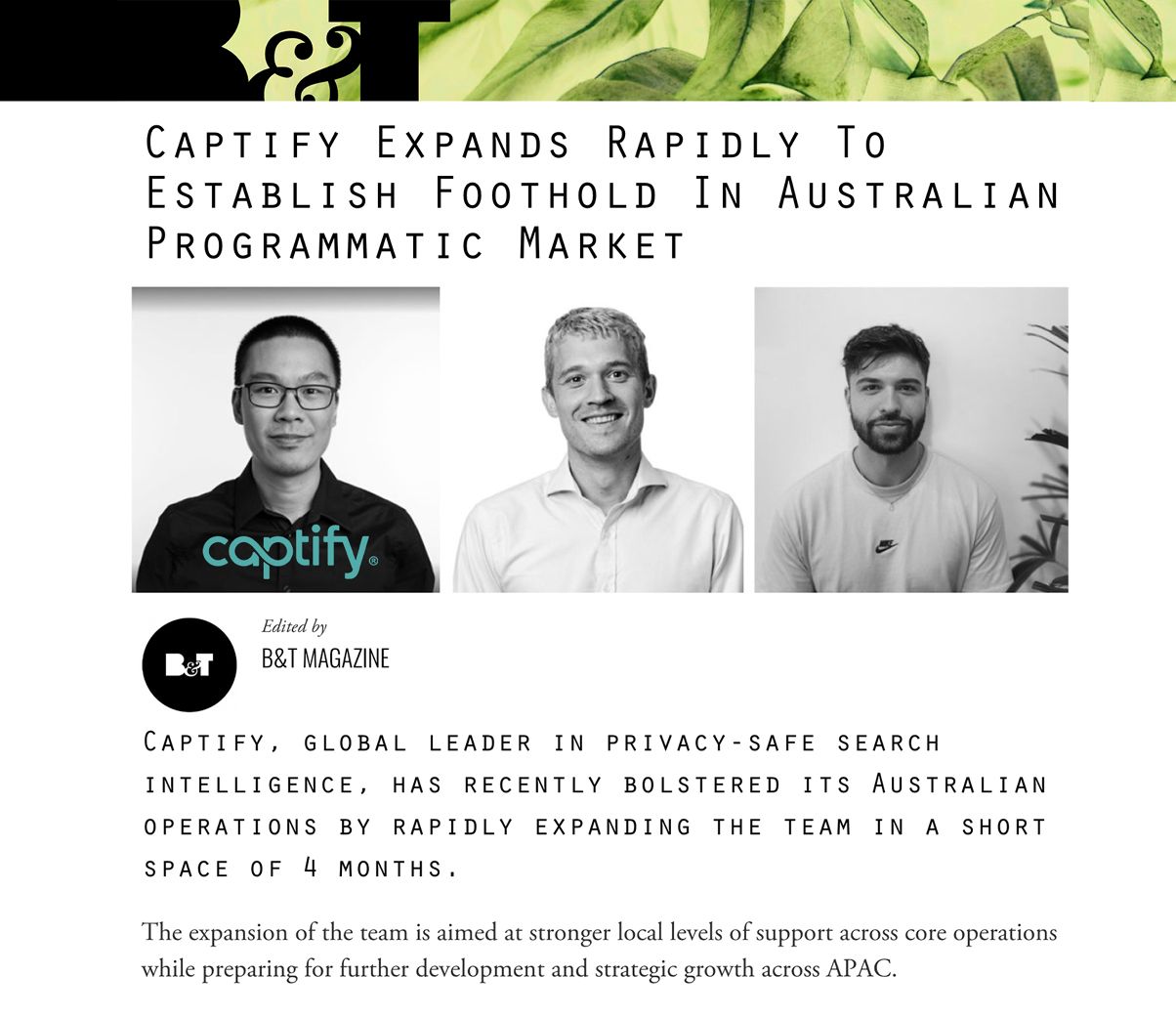 B&T: Captify Expands Rapidly To Establish Foothold In Australian Programmatic Market