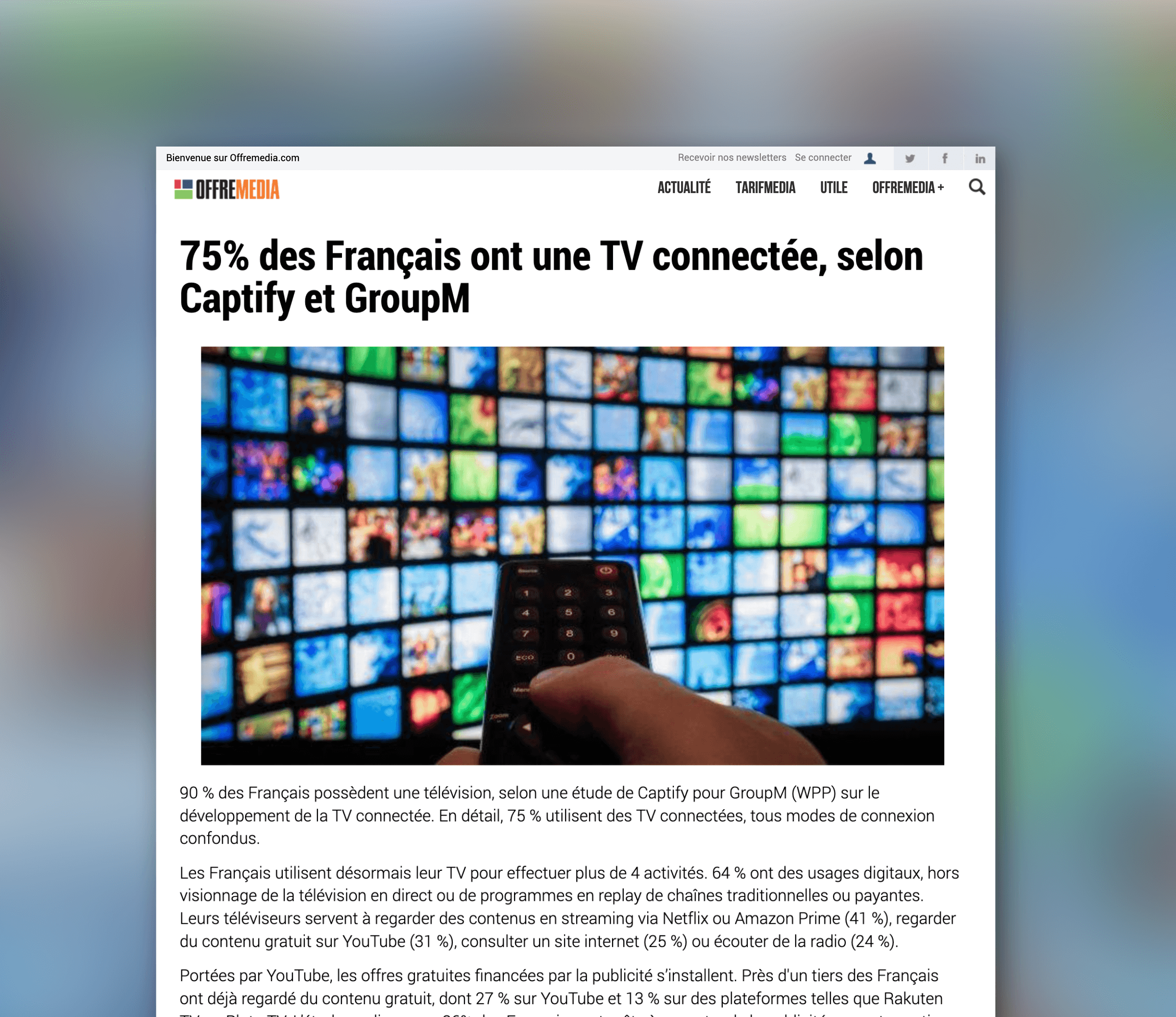 Offre Media: 75% of French People Have a Connected TV, according to research from GroupM and Captify