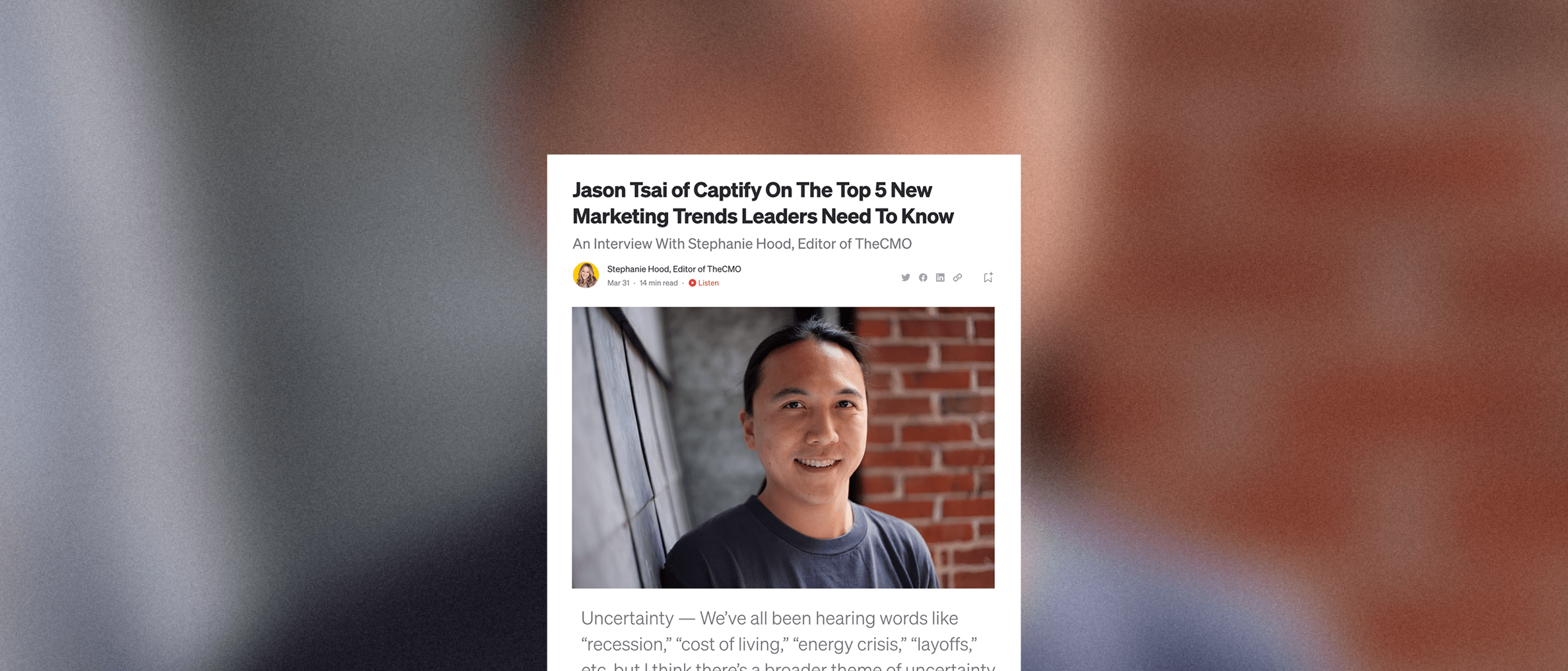 Authority Magazine: Captify’s Jason Tsai On The Top 5 New Marketing Trends Leaders Need To Know