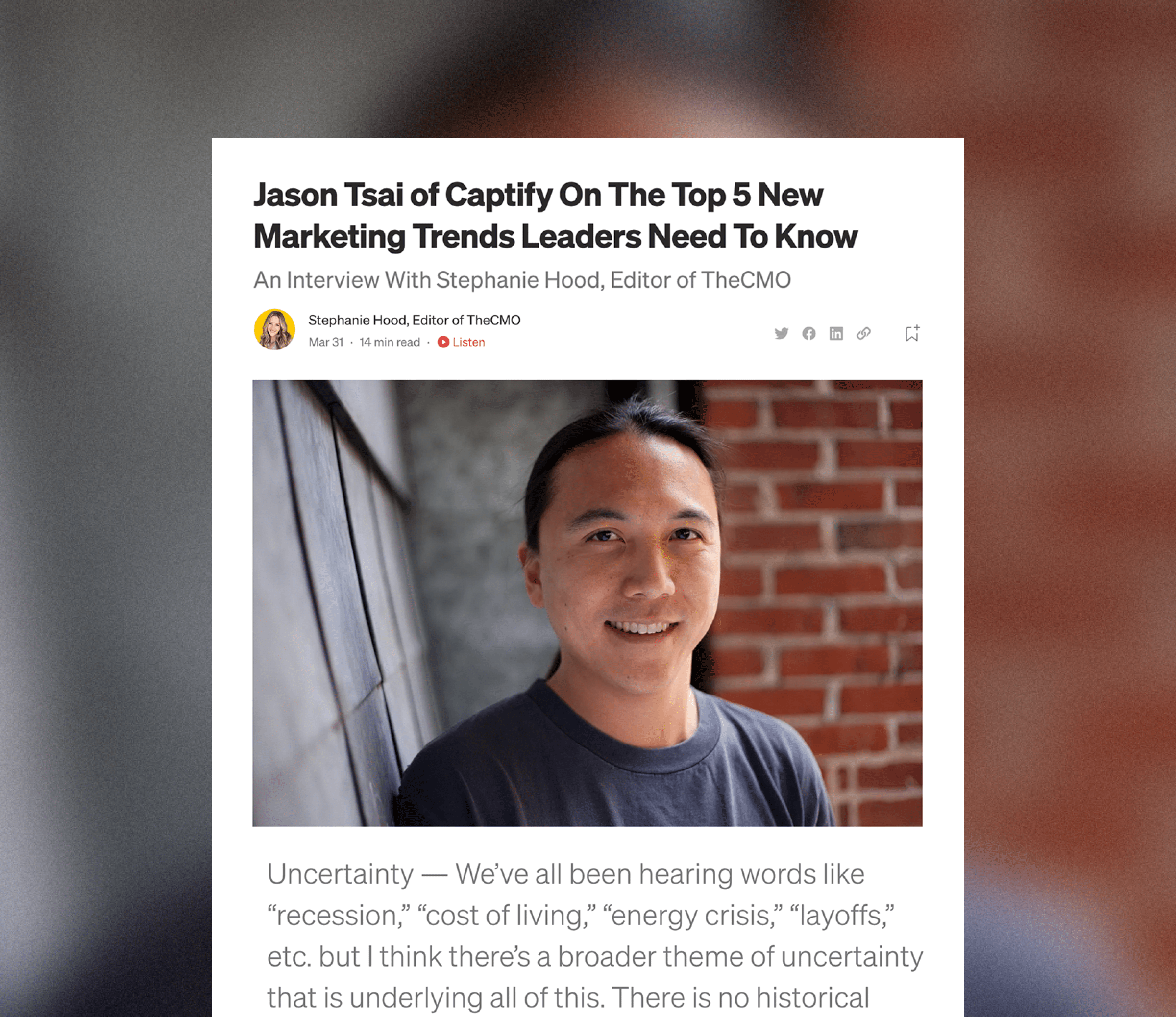 Authority Magazine: Captify’s Jason Tsai On The Top 5 New Marketing Trends Leaders Need To Know