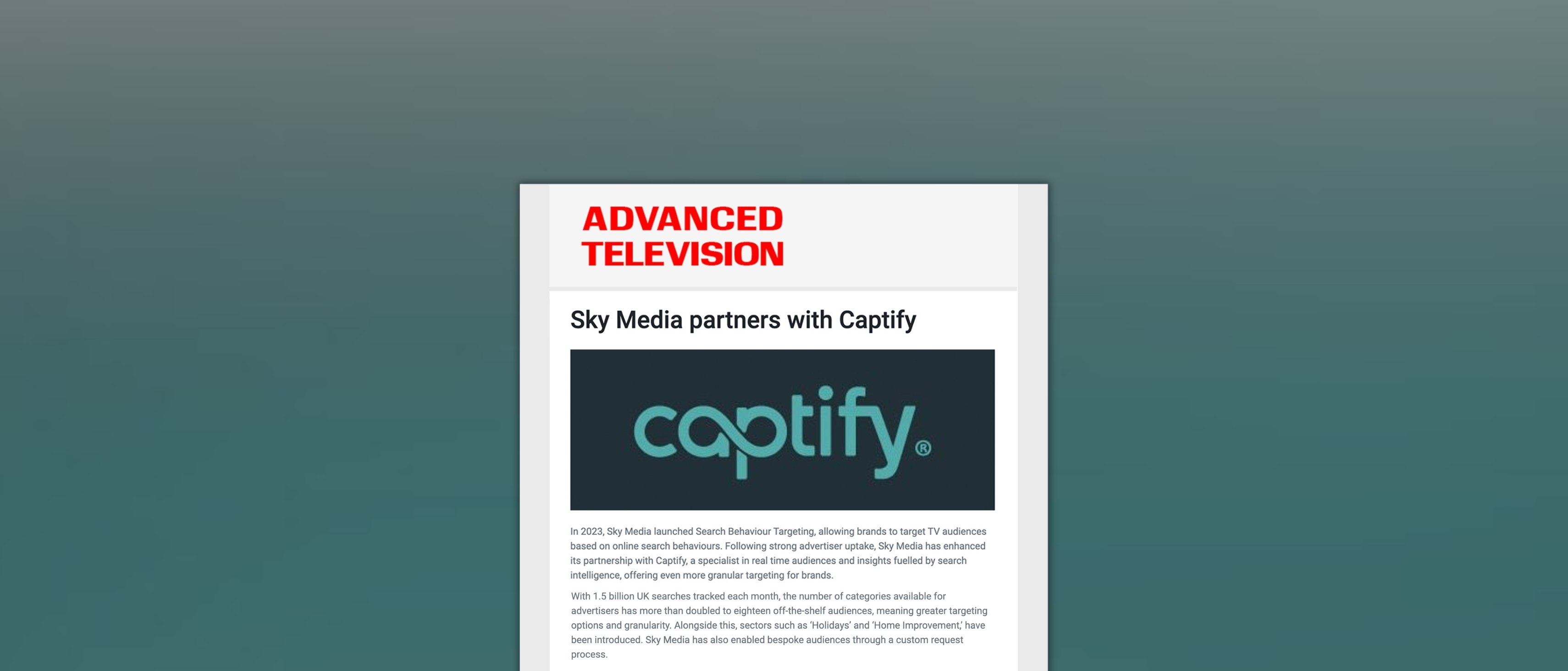 Advanced Television: Sky Media Partners with Captify